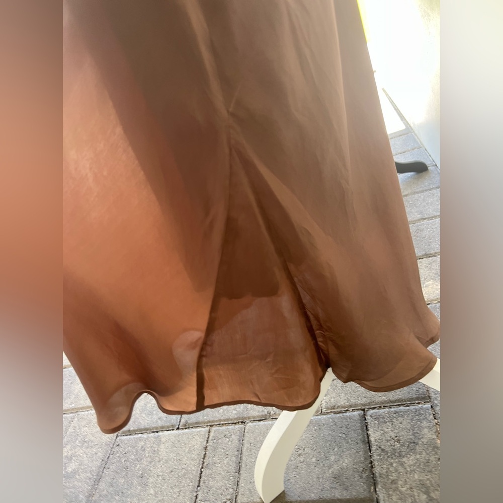 Femme sheer slip midi dress sz S, chocolate brown,  side zip, lined - Picture 8 of 9